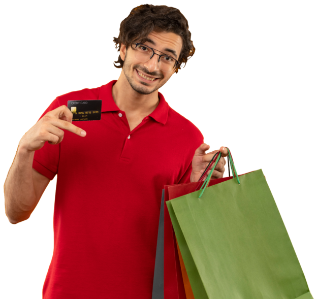 image of guy with a card and shopping bag