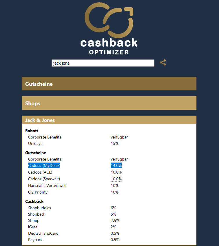 Cashback Optimizer Jack&Jones