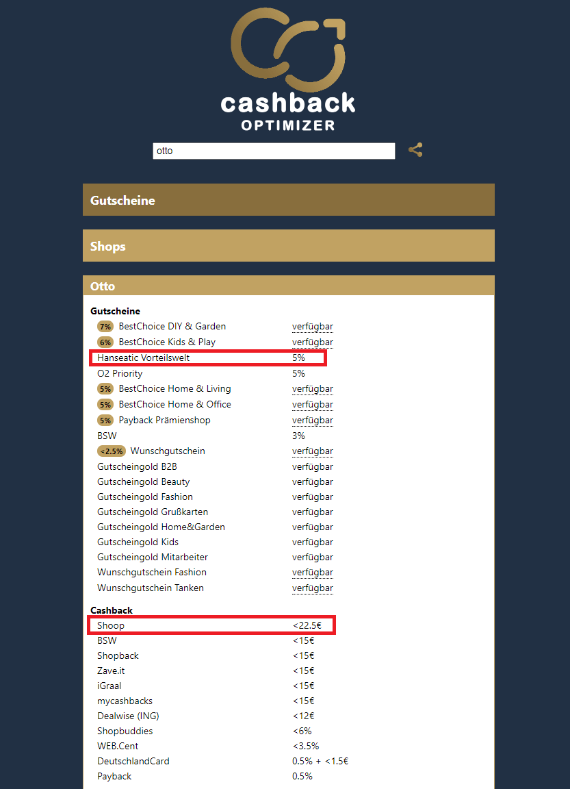 Cashback Optimizer OTTO